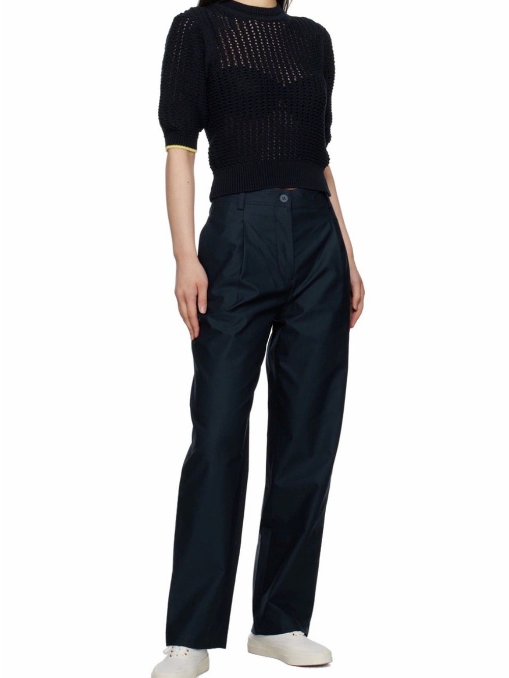 Maison Kitsuné Navy Trousers Wide Leg Pants